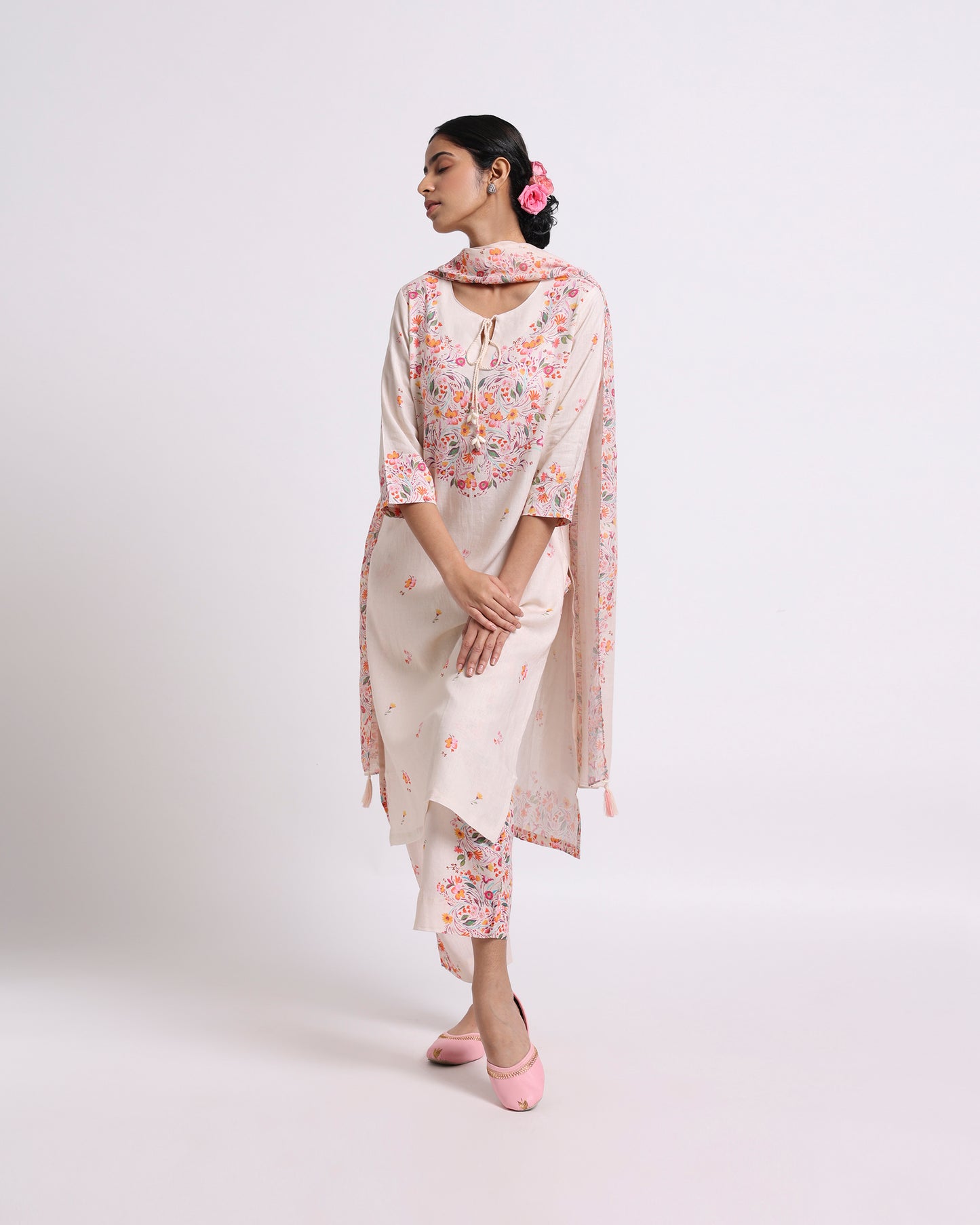 Cream Linen Kurta Set