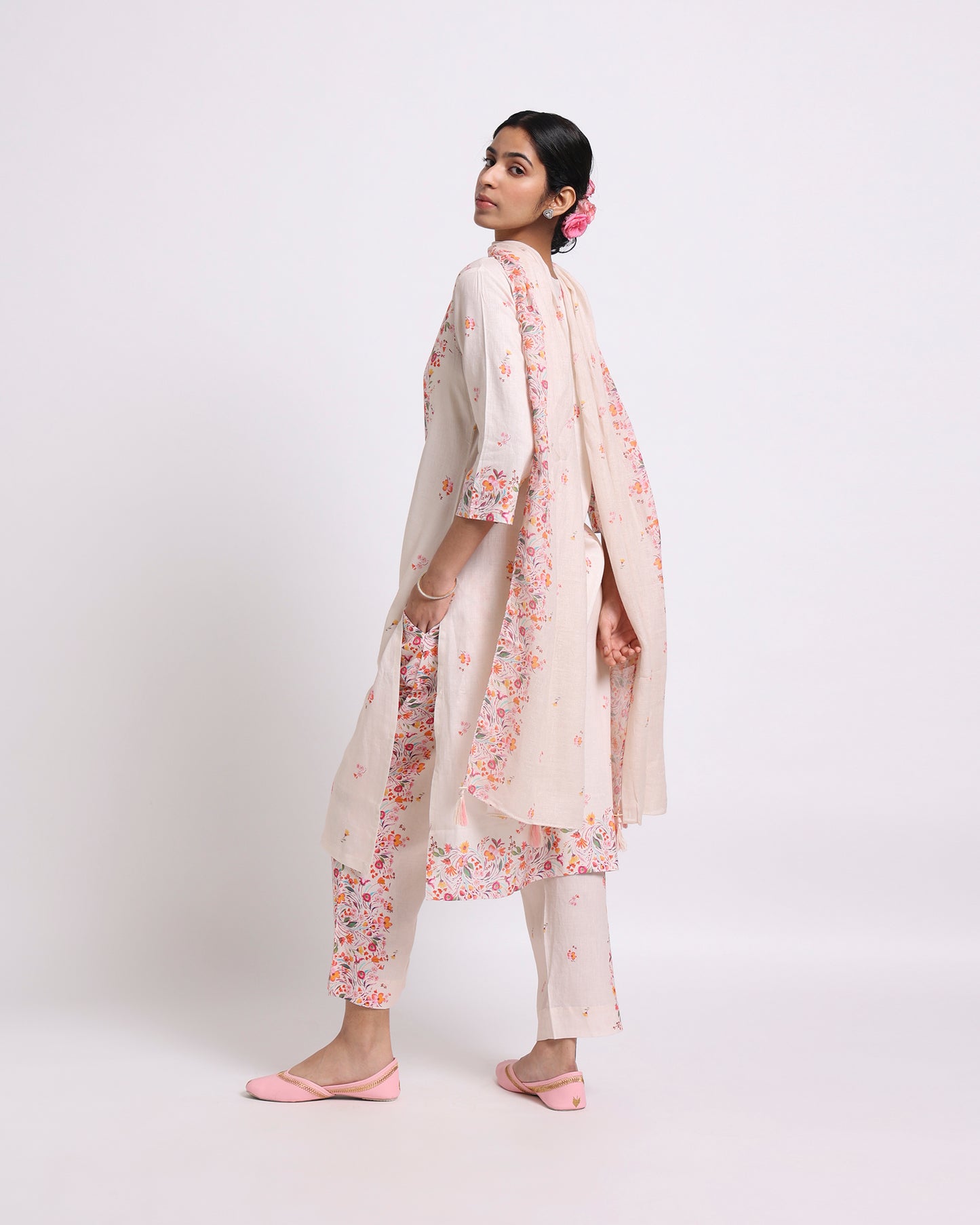 Cream Linen Kurta Set
