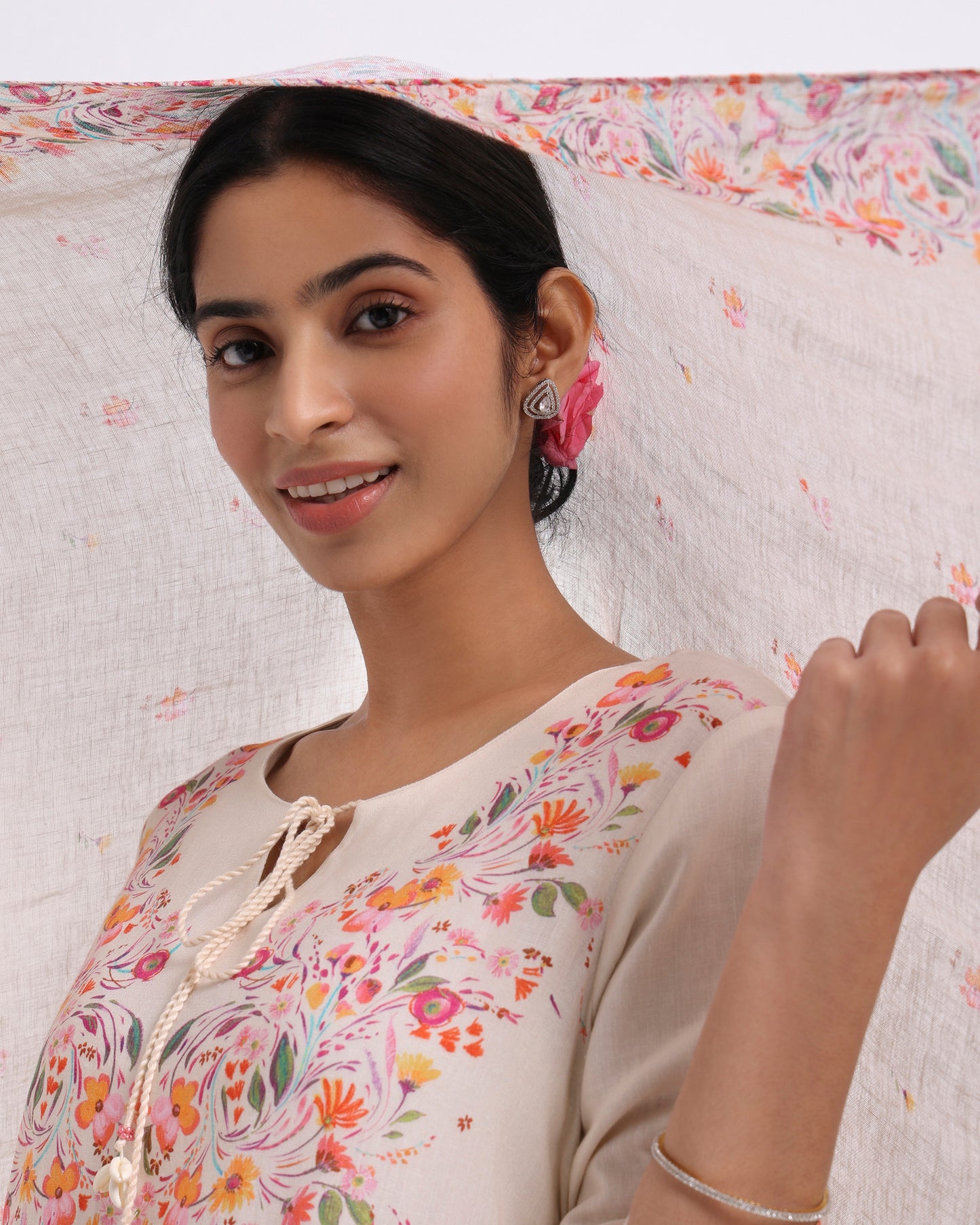 Cream Linen Kurta Set