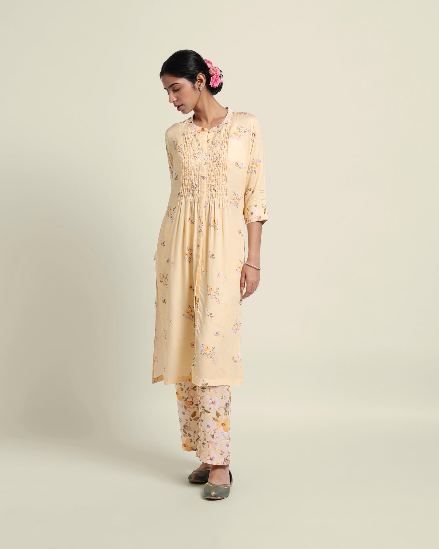 Butter Smocked Floral Kurta Set