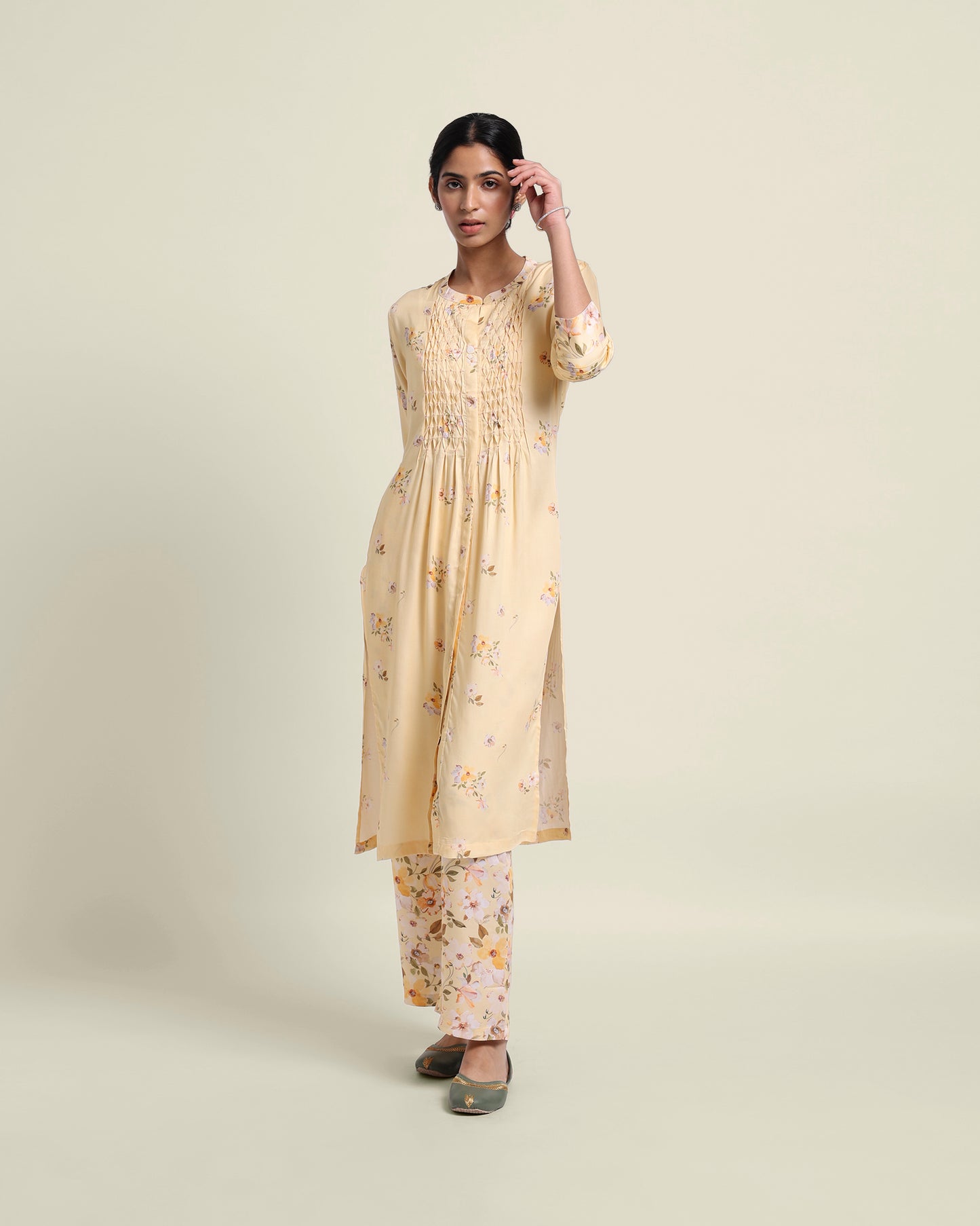 Butter Smocked Floral Kurta Set