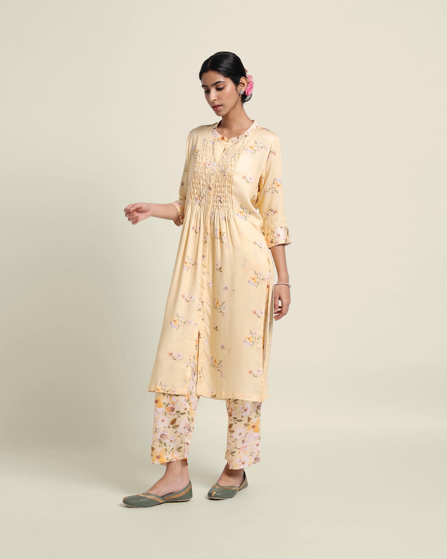 Butter Smocked Floral Kurta Set