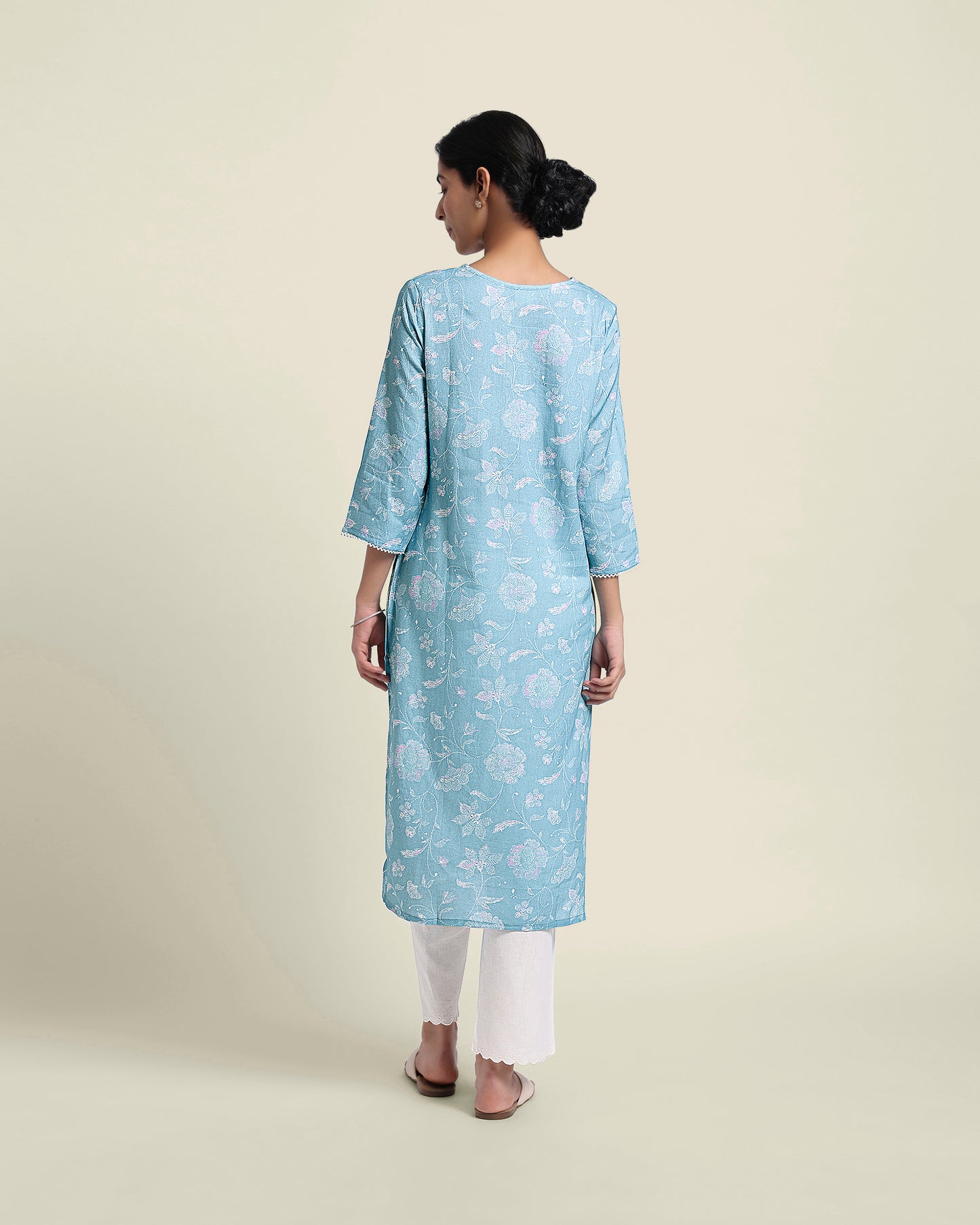 Blue Mirrorwork Linen Kurta