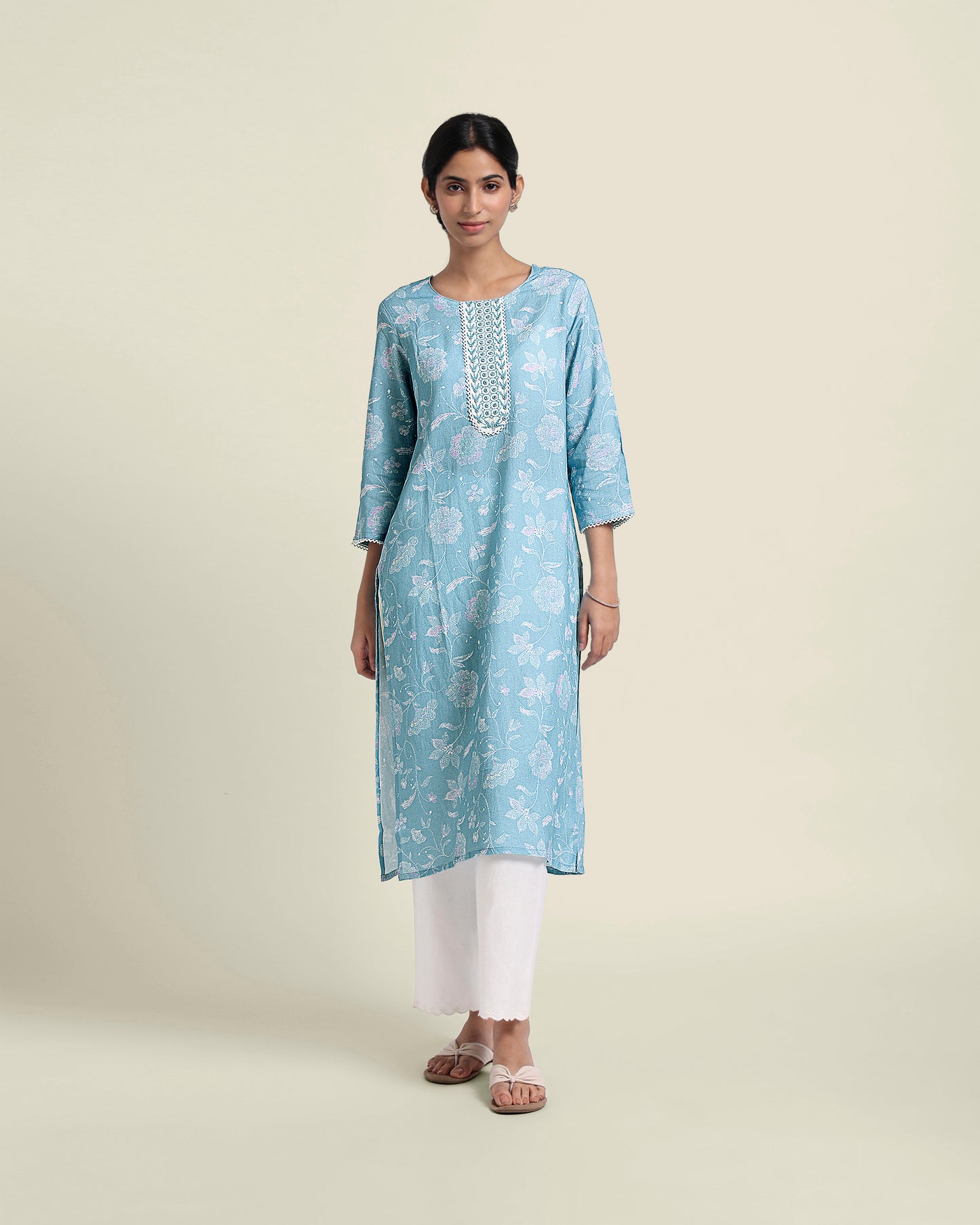 Blue Mirrorwork Linen Kurta