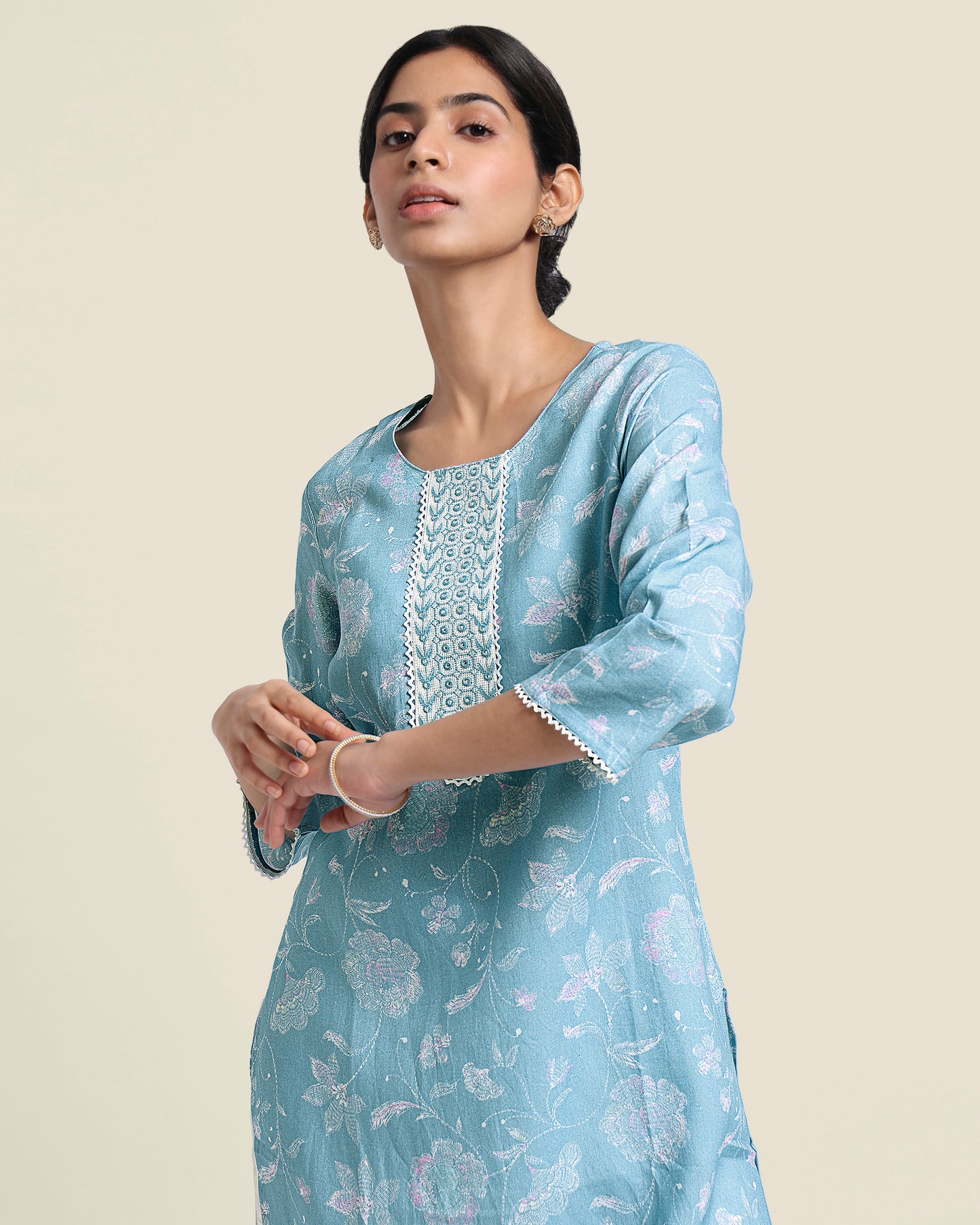 Blue Mirrorwork Linen Kurta