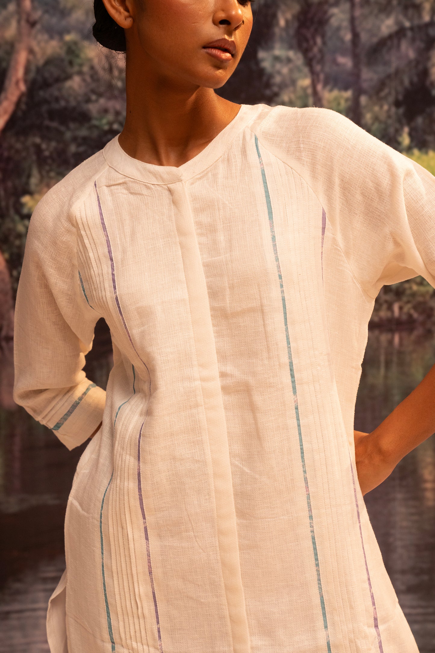 Upcycled Karigiri Linen Kurta Set-Blue