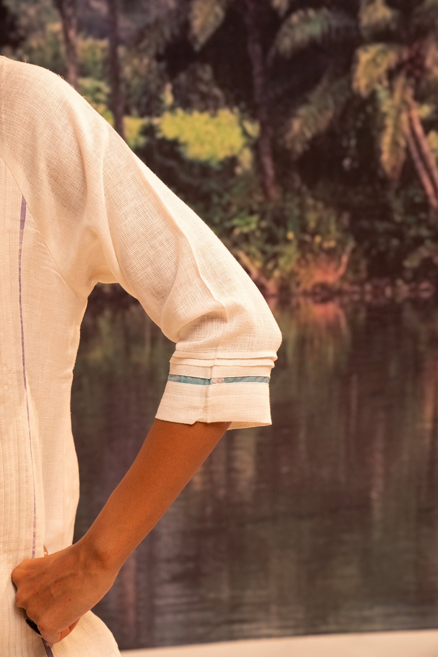 Upcycled Karigiri Linen Kurta Set-Blue