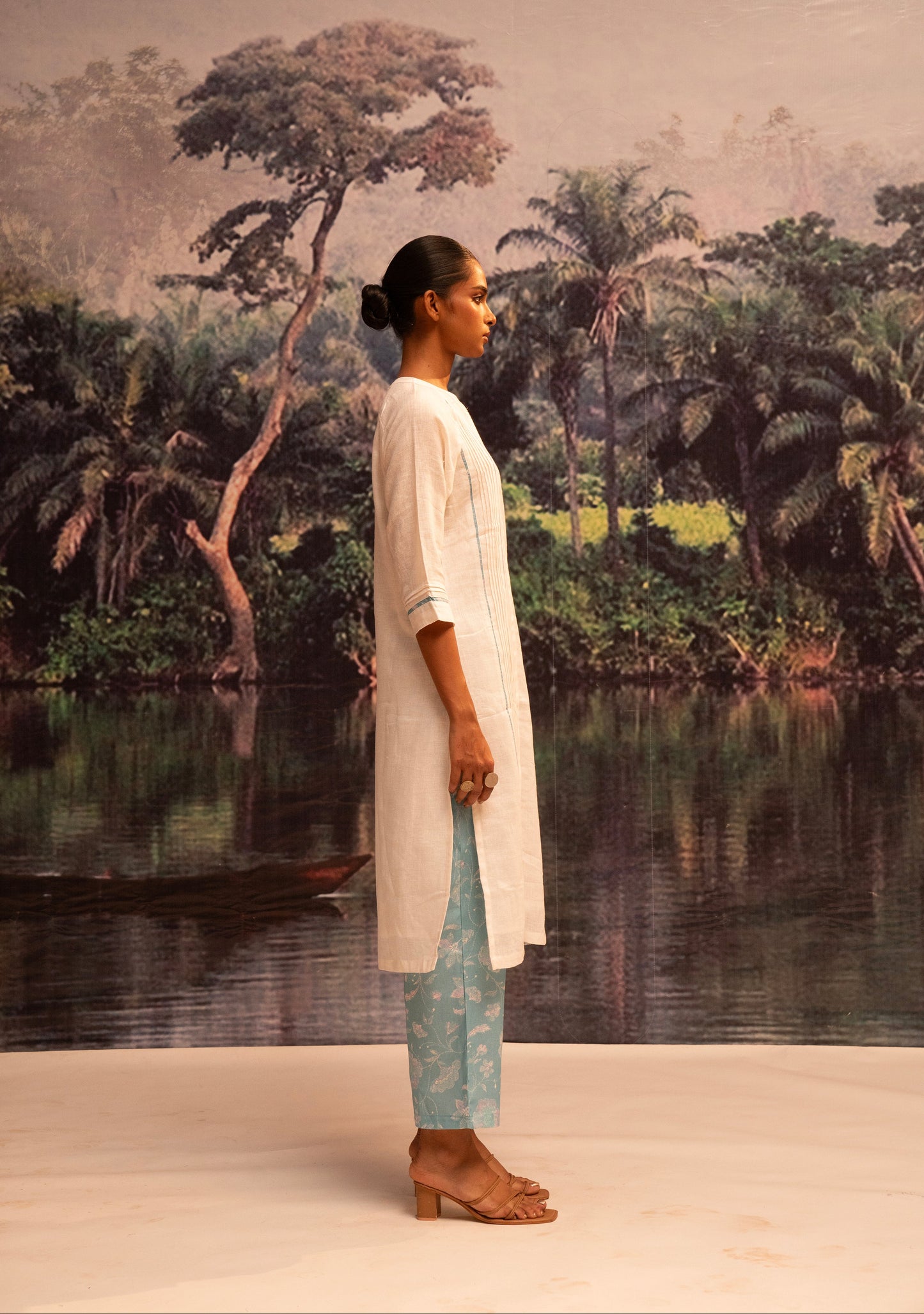Upcycled Karigiri Linen Kurta Set-Blue