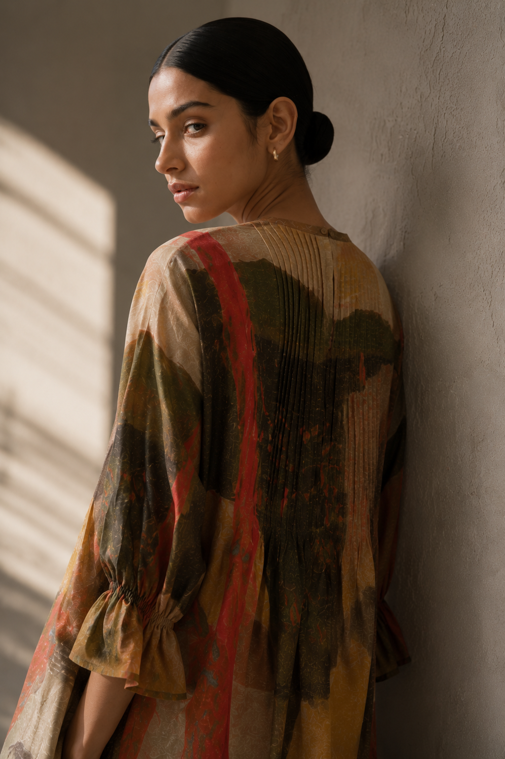 Earth Palette Linen Dress with Pintuck Details