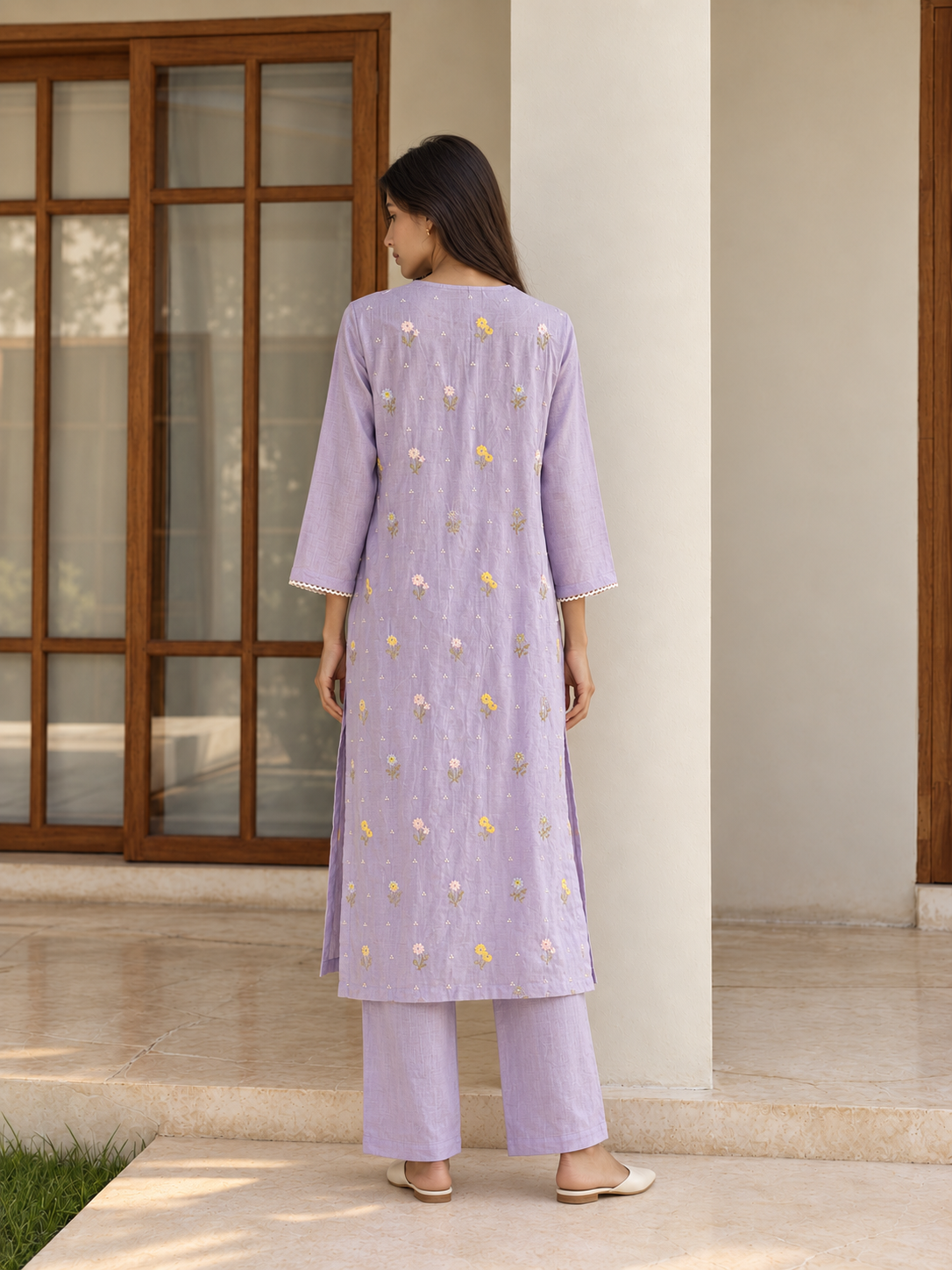 Lavender Linen Kurta Set