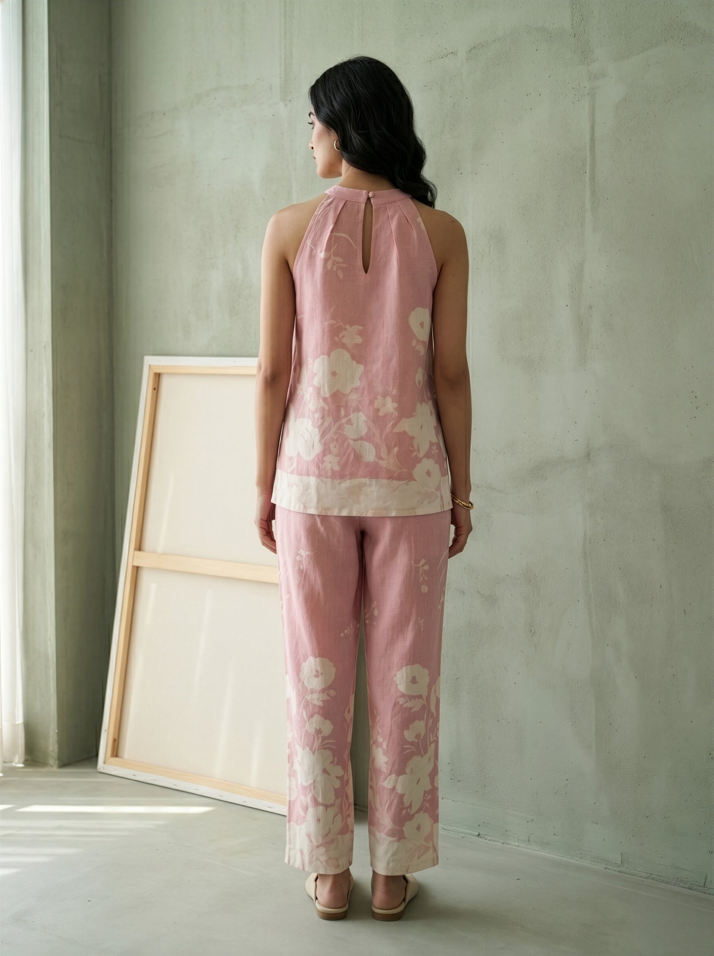 Salmon Pink Floral Linen Co-ord Set