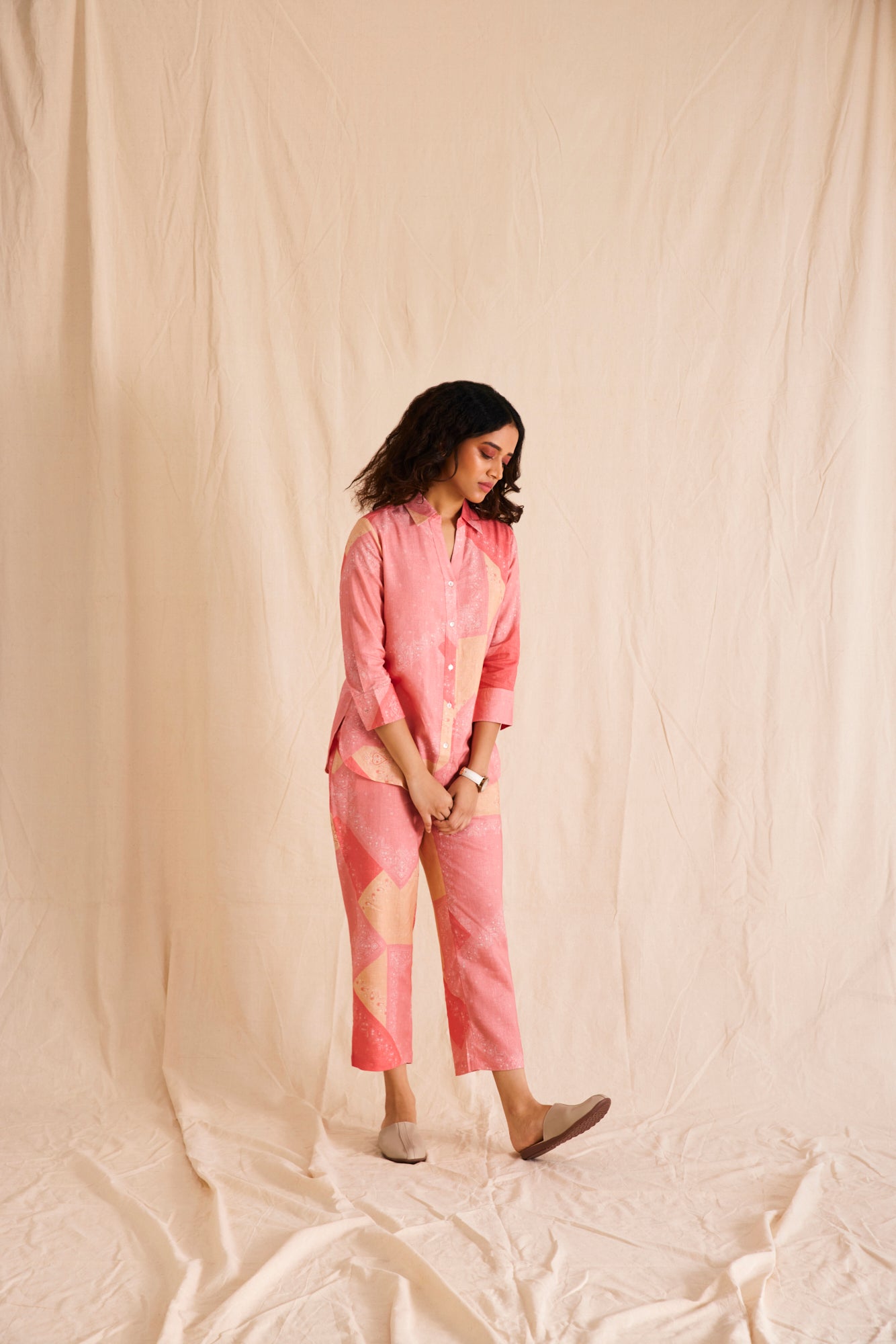 Pink Yellow Paisley Linen Co-ord Set
