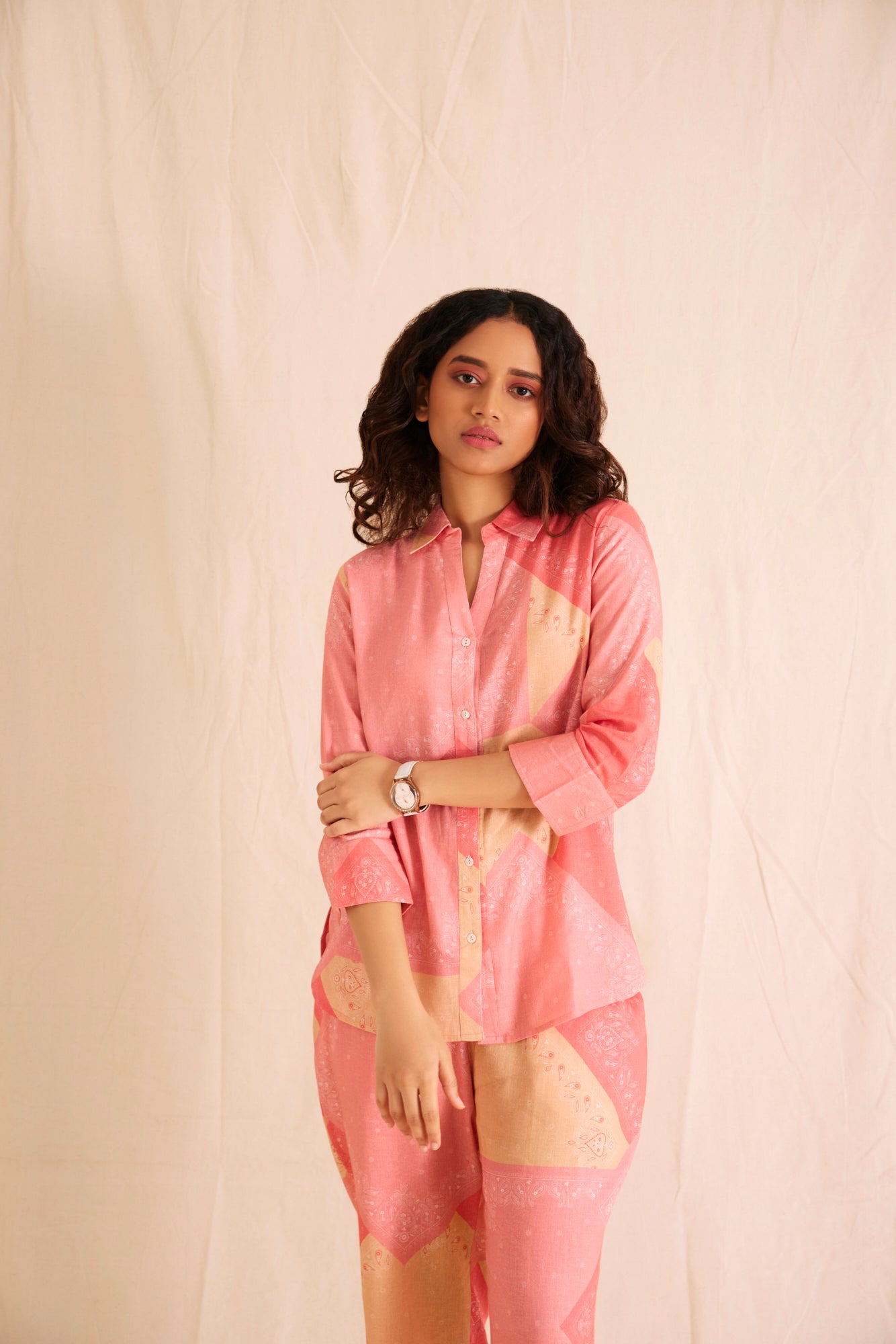Pink Yellow Paisley Linen Co-ord Set