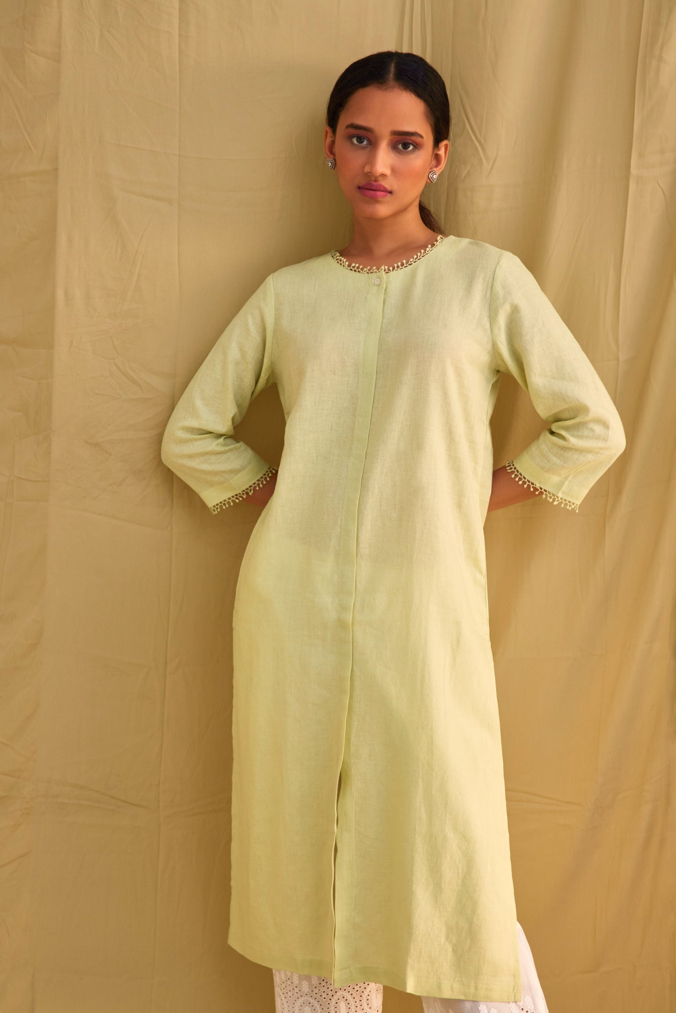 Rozana Linen Kurta Matcha Green