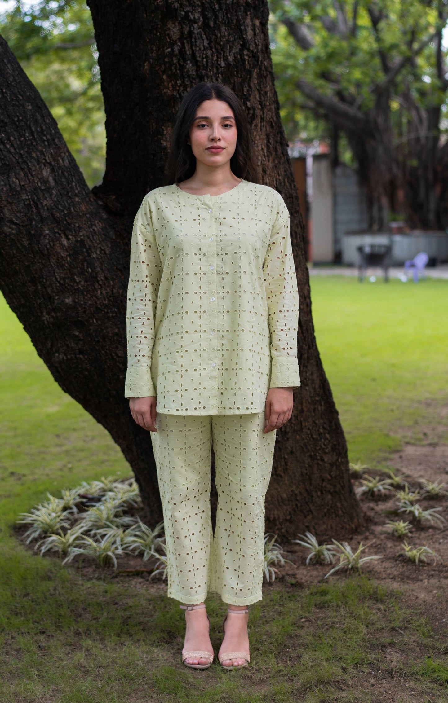 Cutwork Cotton Co-ord Set-Matcha Green