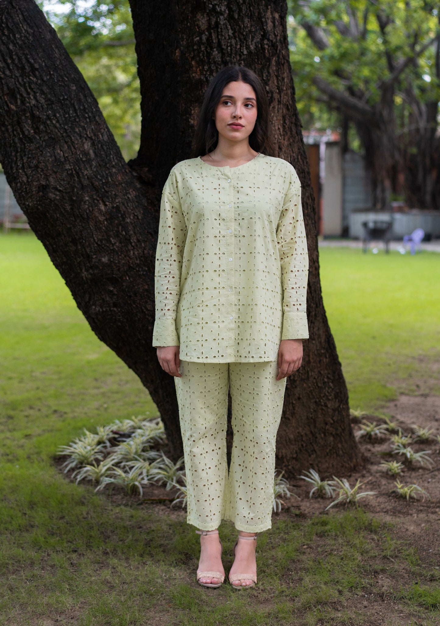 Cutwork Cotton Co-ord Set-Matcha Green