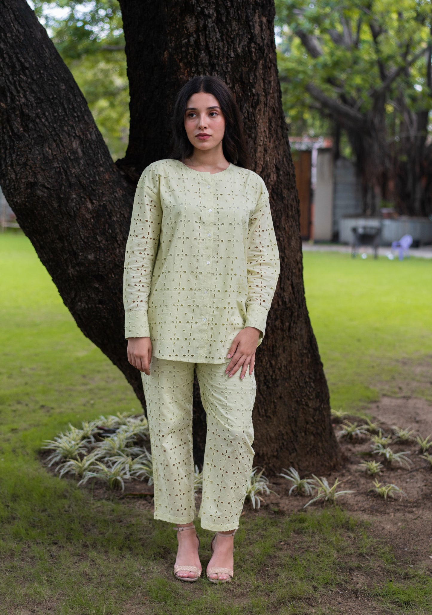 Cutwork Cotton Co-ord Set-Matcha Green