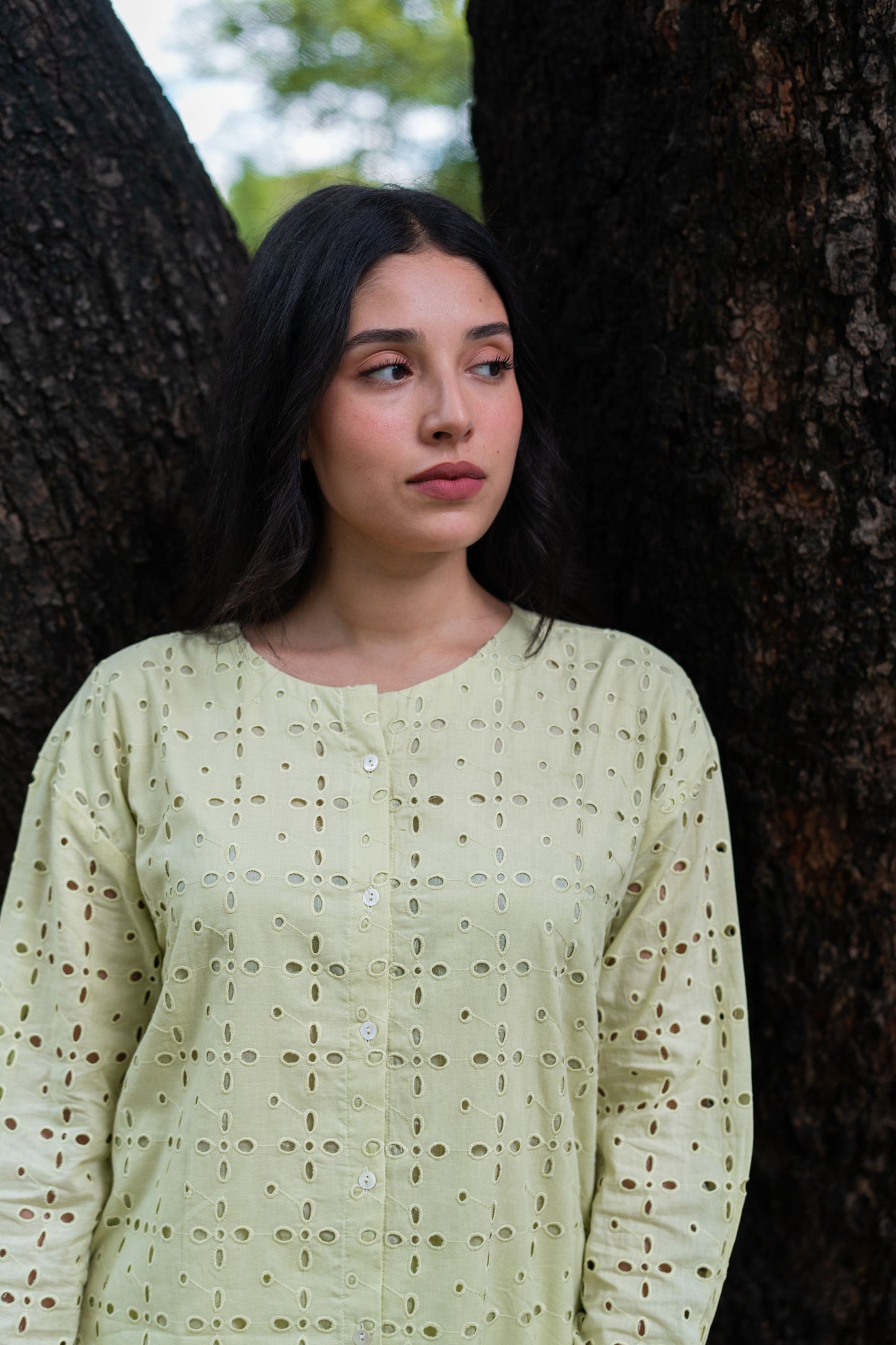 Cutwork Cotton Co-ord Set-Matcha Green