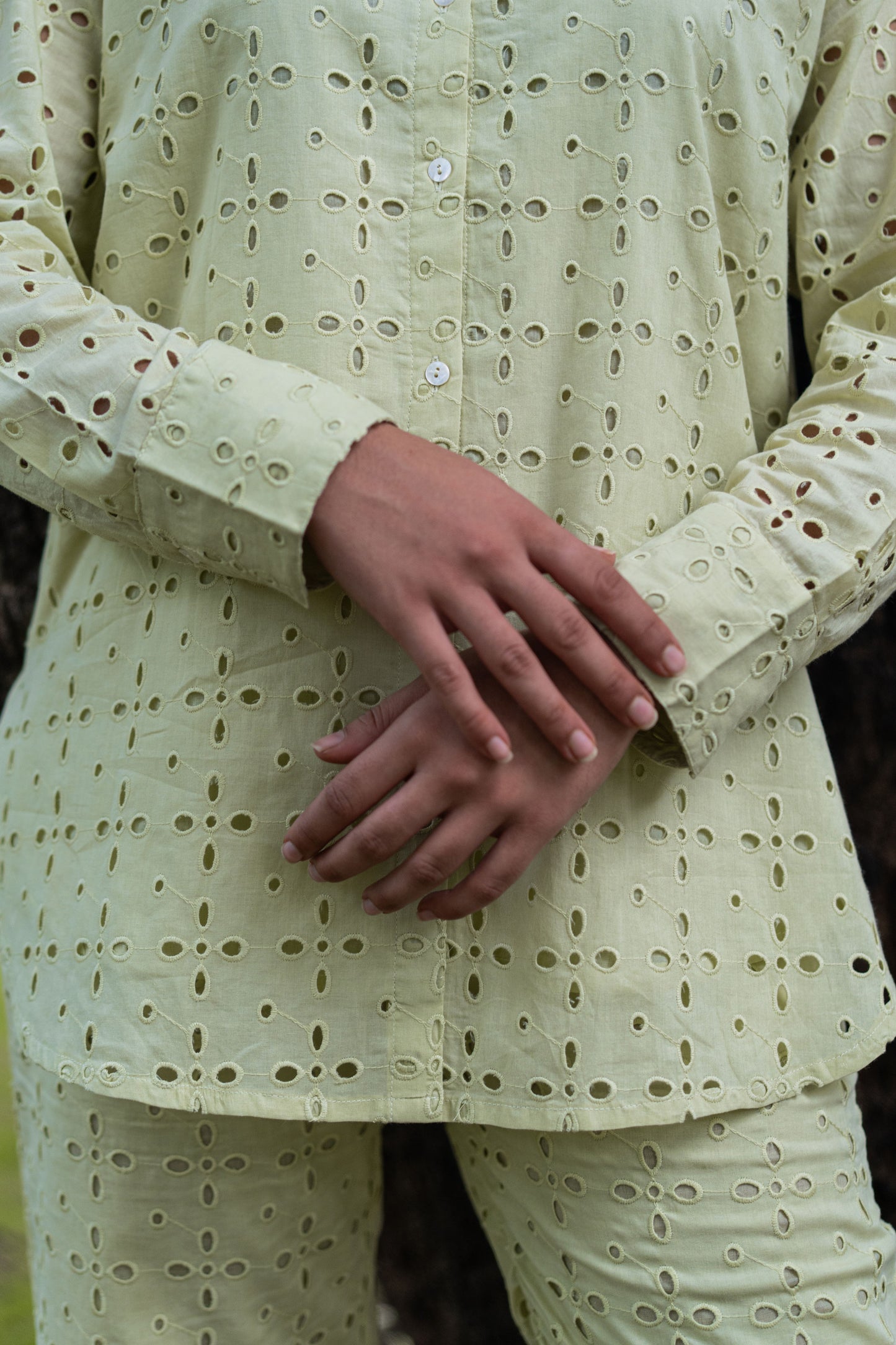 Cutwork Cotton Co-ord Set-Matcha Green