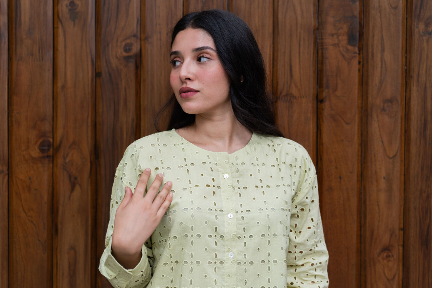 Cutwork Cotton Co-ord Set-Matcha Green