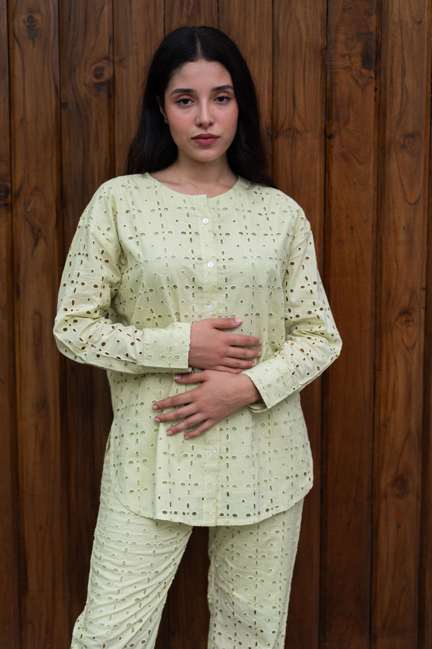 Cutwork Cotton Co-ord Set-Matcha Green
