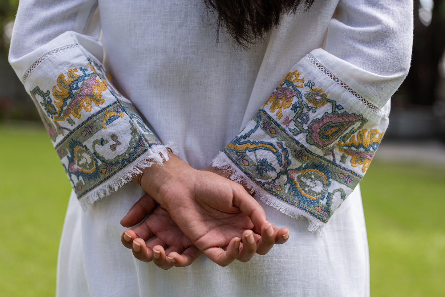 White Linen Cross-Stitch Linen Kurta Set