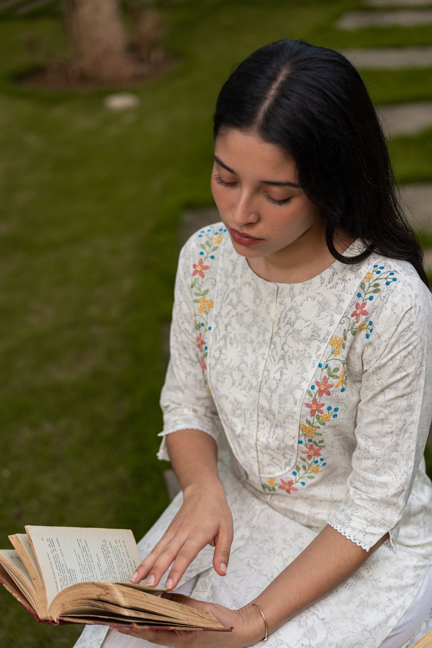 White Handblock Linen Kurta