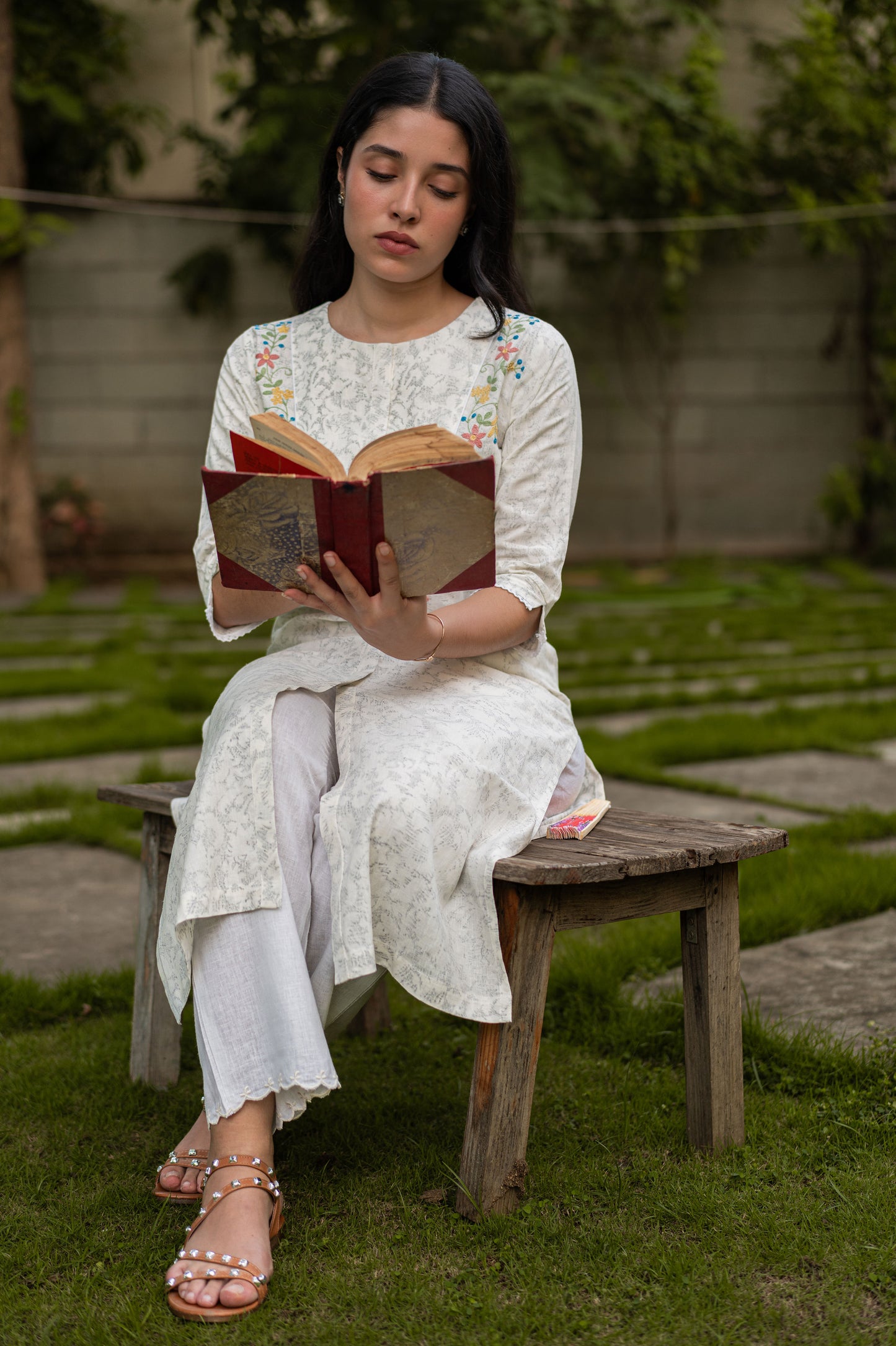 White Handblock Linen Kurta