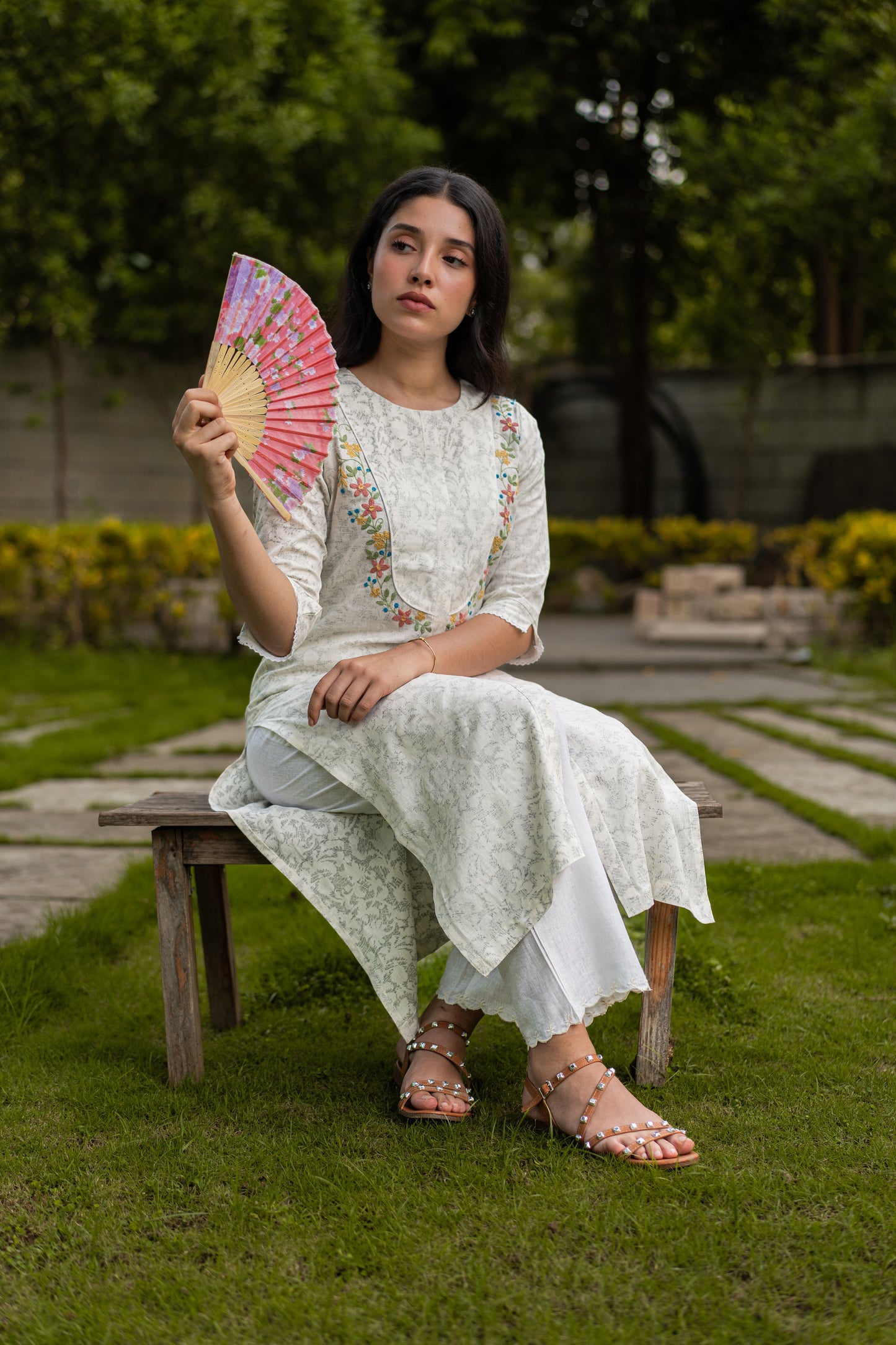 White Handblock Linen Kurta