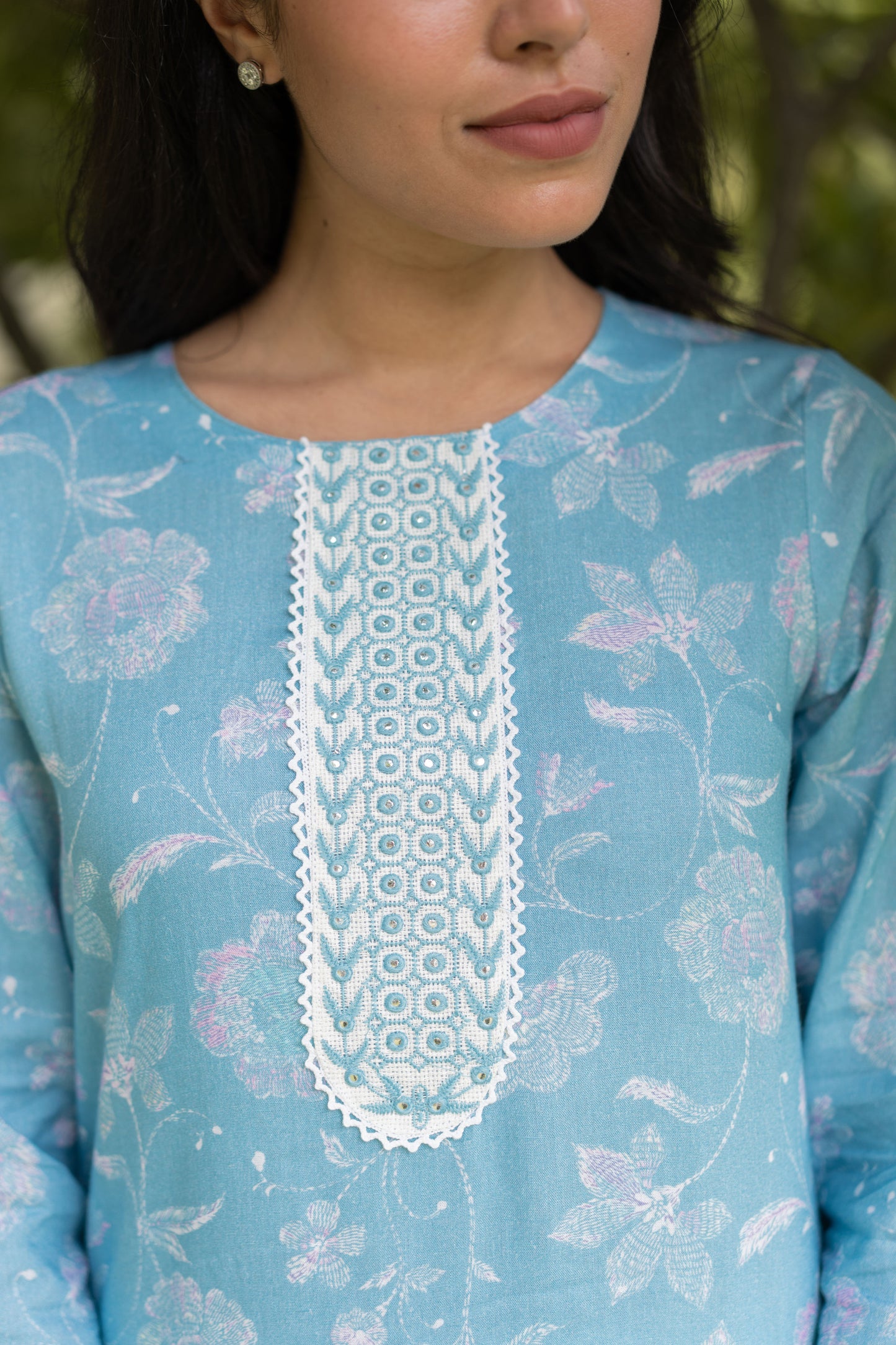 Blue Mirrorwork Linen Kurta