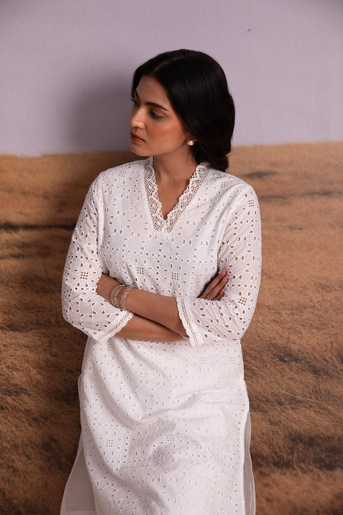 Cutwork Cotton Kurta Set