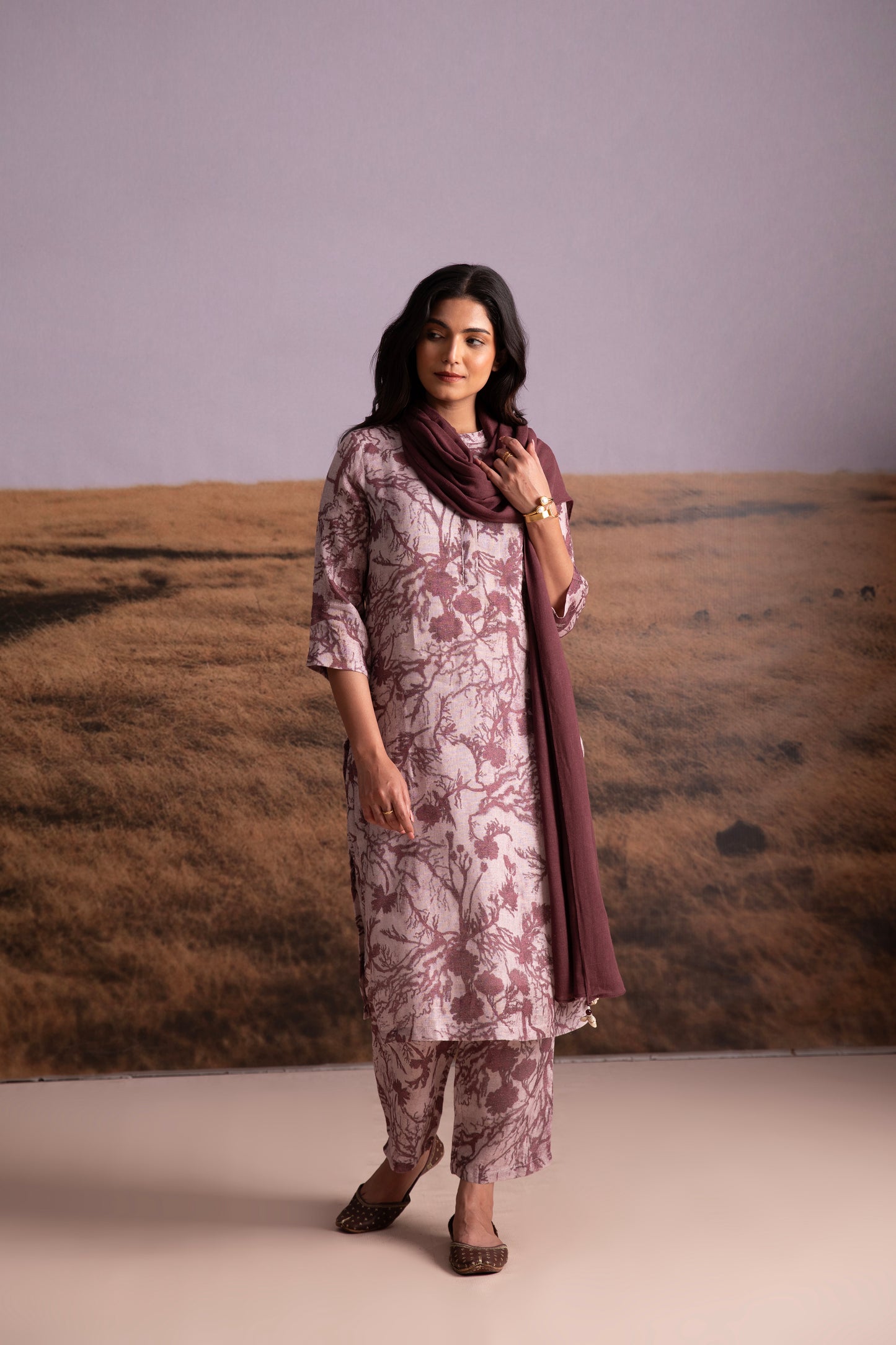 Pure Hemp Cocoa Kurta Set with Odhani