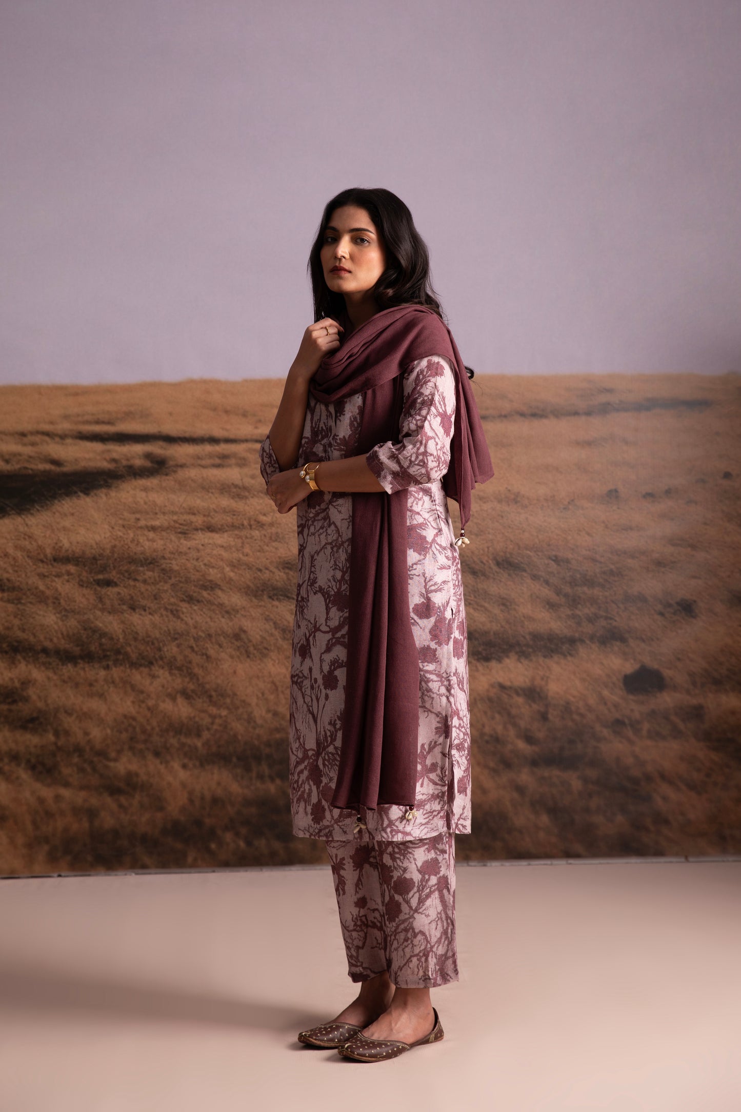 Pure Hemp Cocoa Kurta Set with Odhani