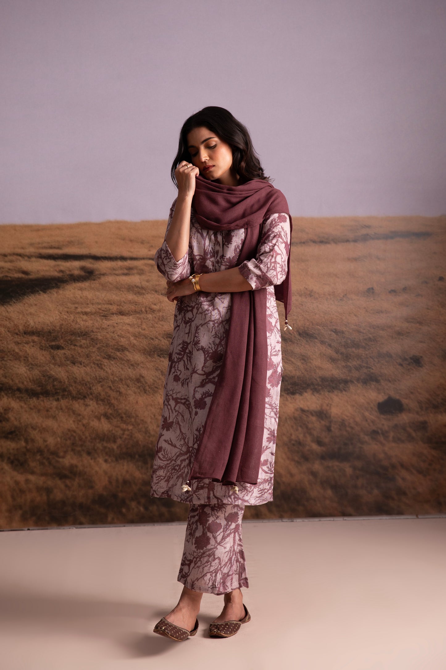 Pure Hemp Cocoa Kurta Set with Odhani