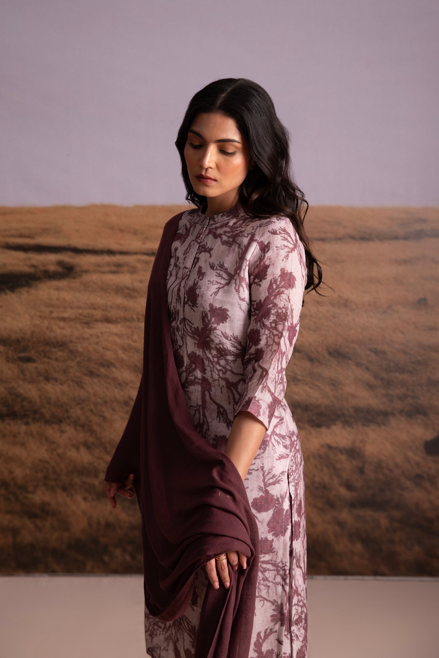 Pure Hemp Cocoa Kurta Set with Odhani