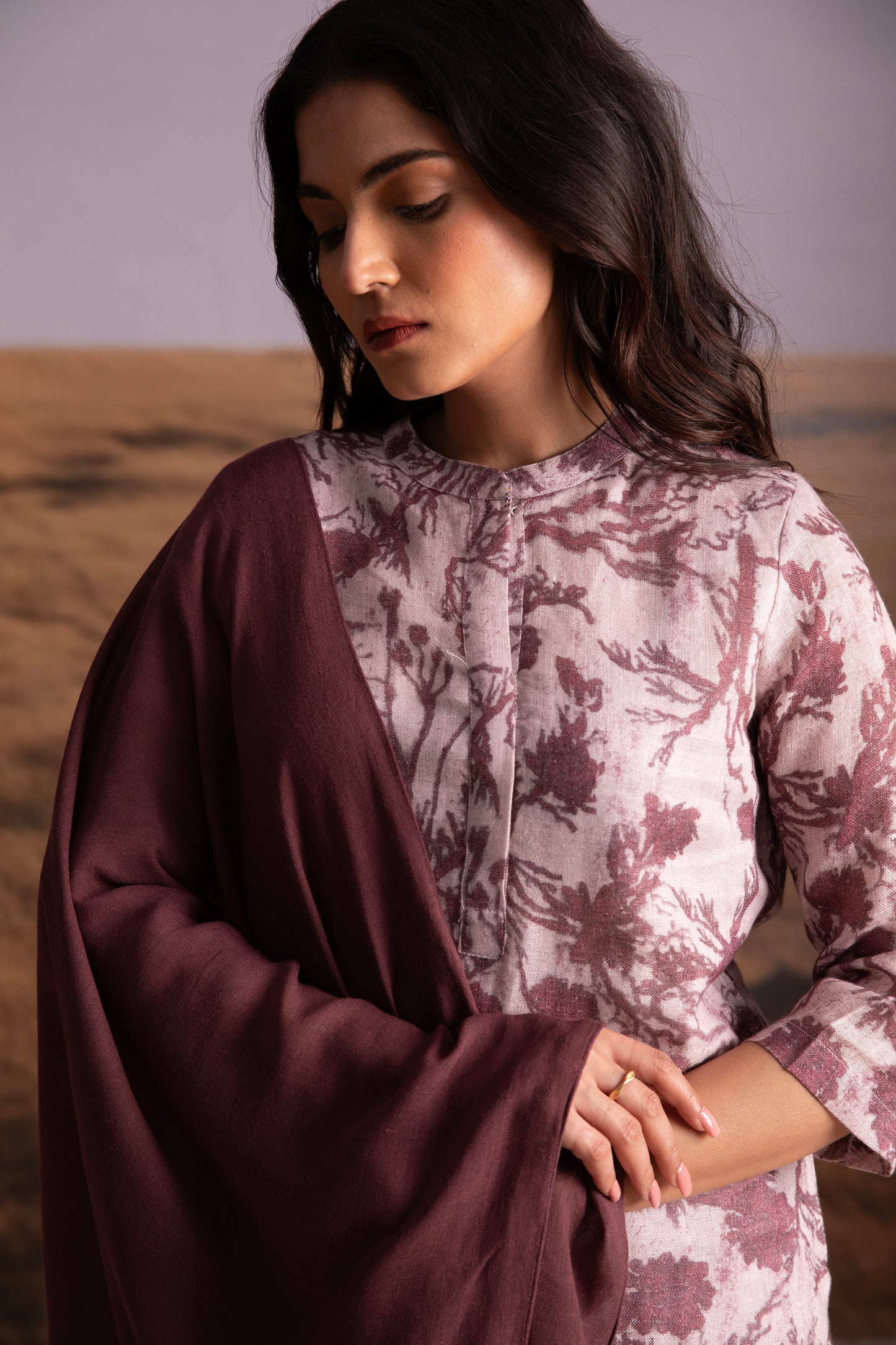 Pure Hemp Cocoa Kurta Set with Odhani
