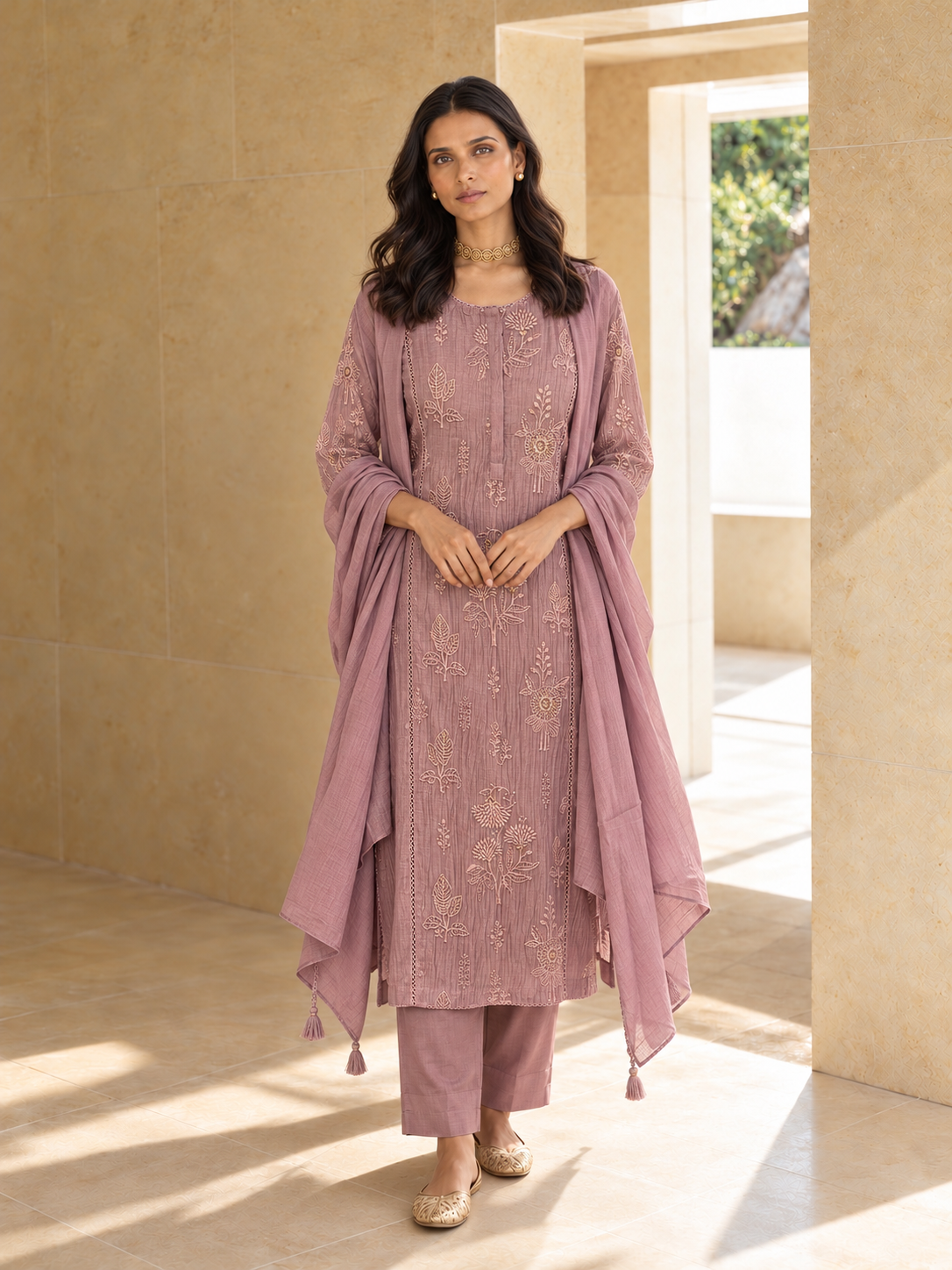 Mauve Pink Silk Kurta Set