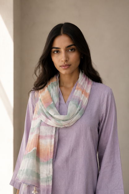 Rozana Linen Kurta Set- Lavender