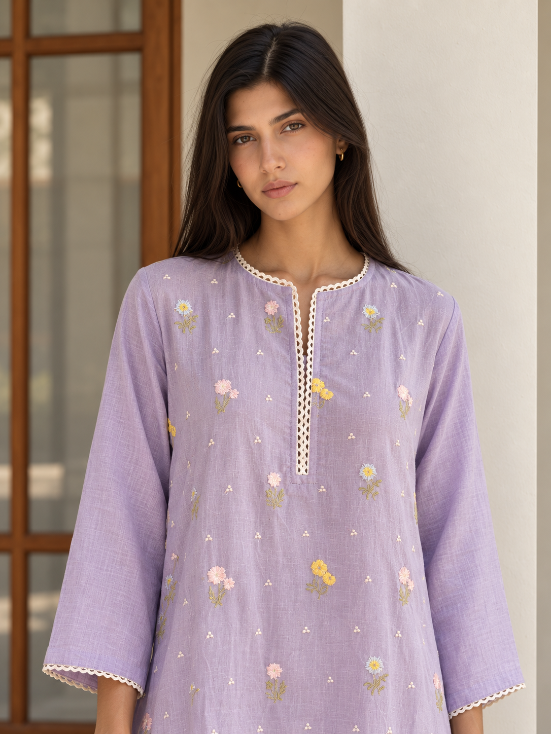 Lavender Linen Kurta Set