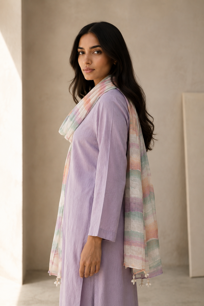 Rozana Linen Kurta Set- Lavender