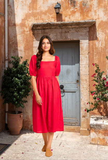 Red Linen Dress