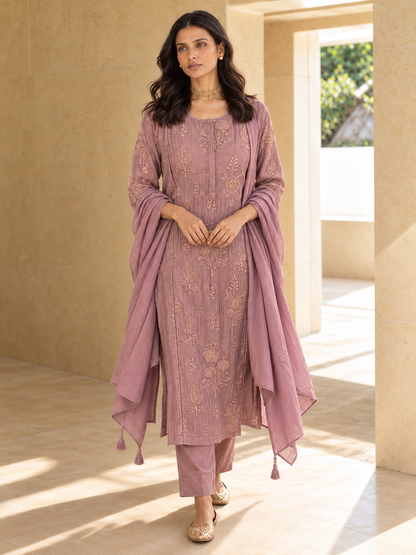 Mauve Pink Silk Kurta Set