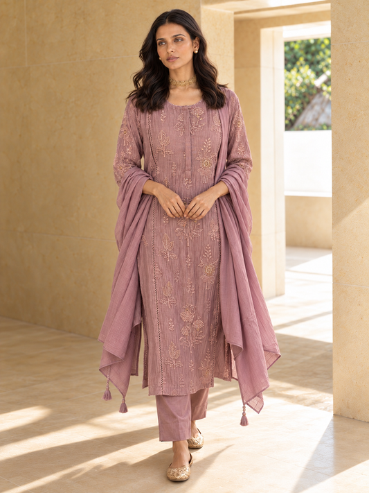 Mauve Pink Silk Kurta Set