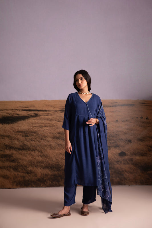 Indigo Linen Kurta Set with Odhani