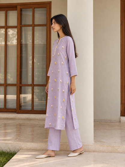 Lavender Linen Kurta Set