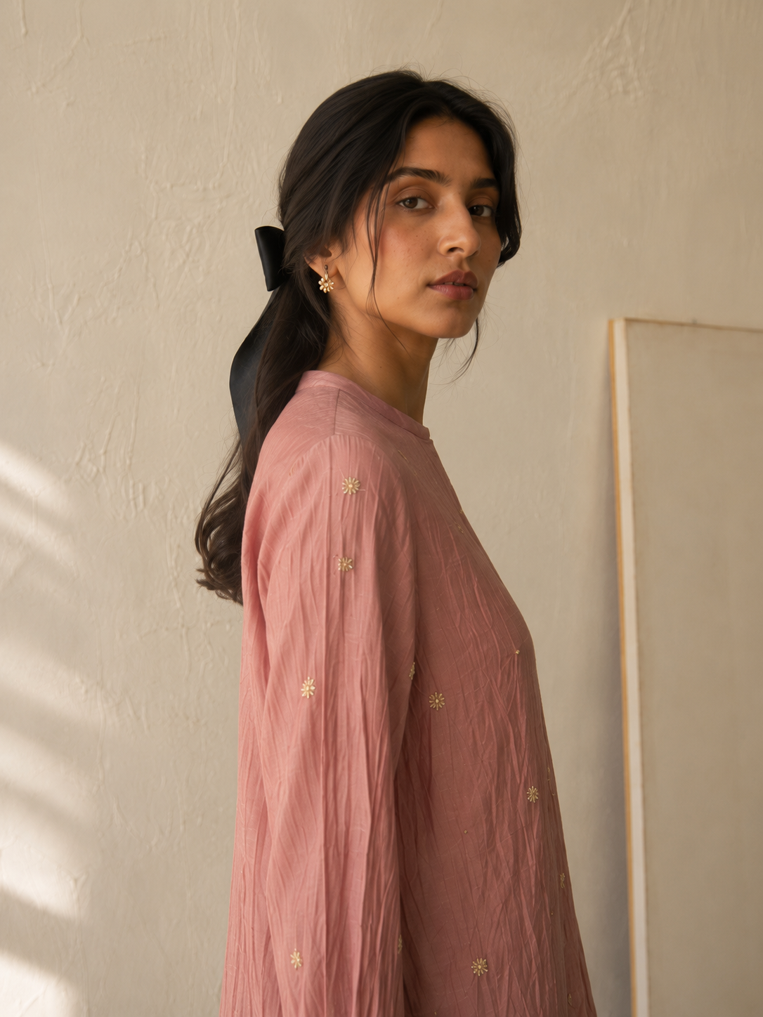 Vegan Silk Pink Embroidered Top