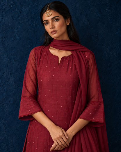 Vegan Silk Kurta Set - Maroon