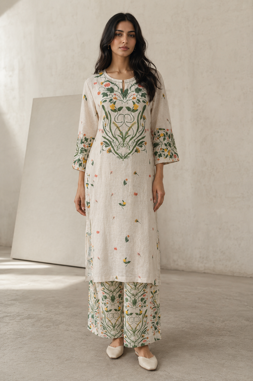 100% Hemp Kurta Set-Green