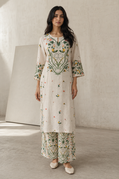 100% Hemp Kurta Set-Green