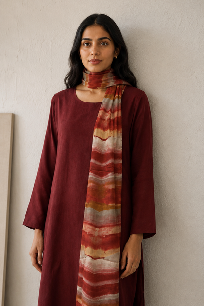 Rozana Linen Kurta Set- Maroon